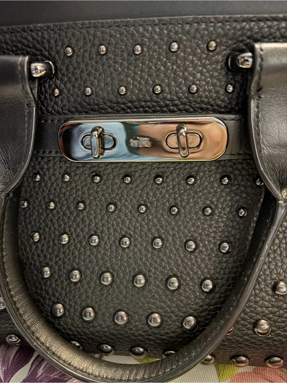 Coach Black Studded Leather Satchel with Top Handles